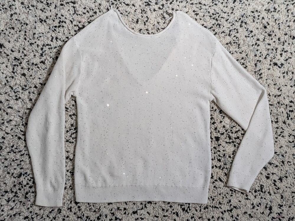 ZARA Minimalist Cream Knit Scattered Sequin Top S